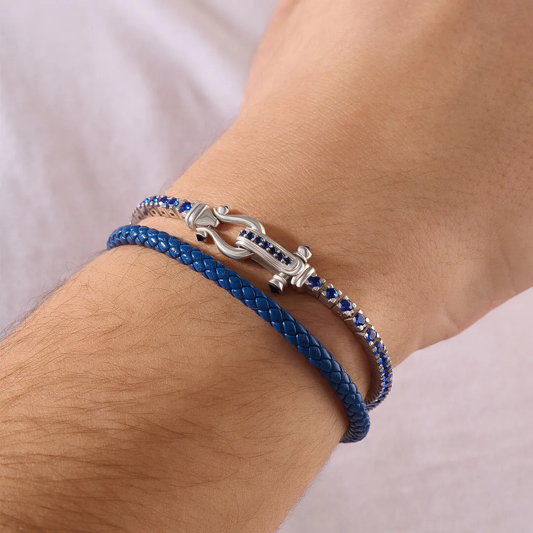 Iconic Tennis & Leather Wrap Bracelet in Silver