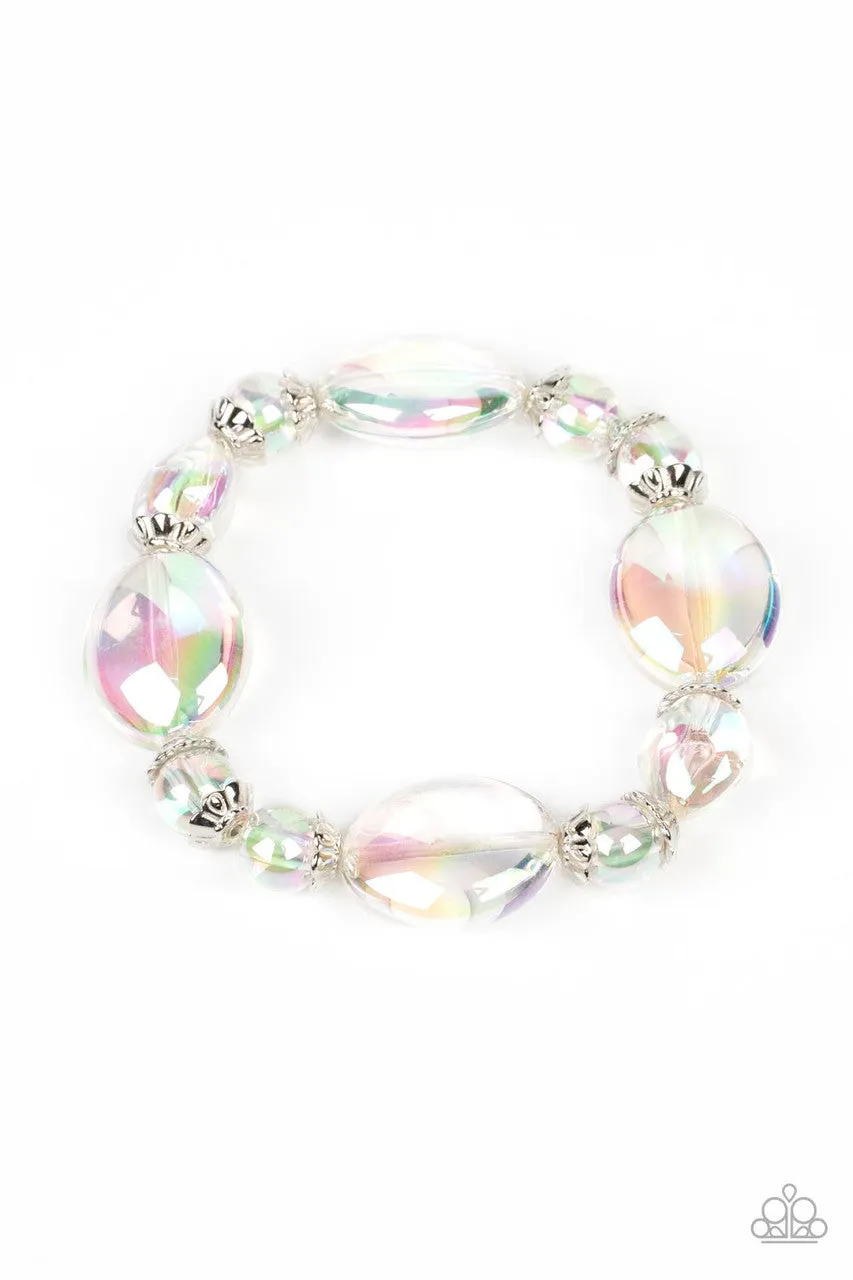 Iridescent Illusions - Multi - White Bubbly Iridescent Beads Paparazzi Stretchy Bracelet