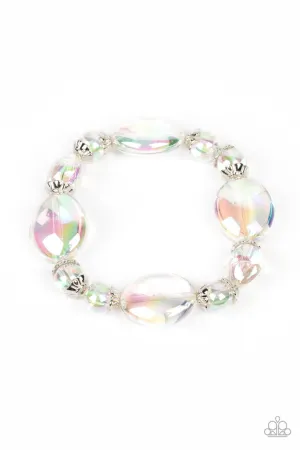 Iridescent Illusions - Multi - White Bubbly Iridescent Beads Paparazzi Stretchy Bracelet