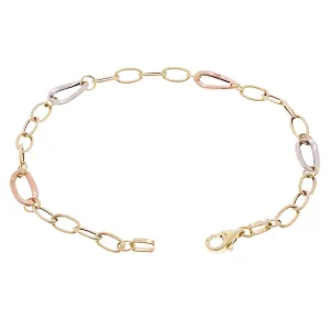 Italian 14k Tri Color Gold Hollow Oval Link Bracelet 7.5" 6mm 2.3 grams