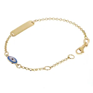 Italian 14k Yellow Gold Engravable Evil Eye Charm Baby Kids ID Bracelet 5.5" 2g