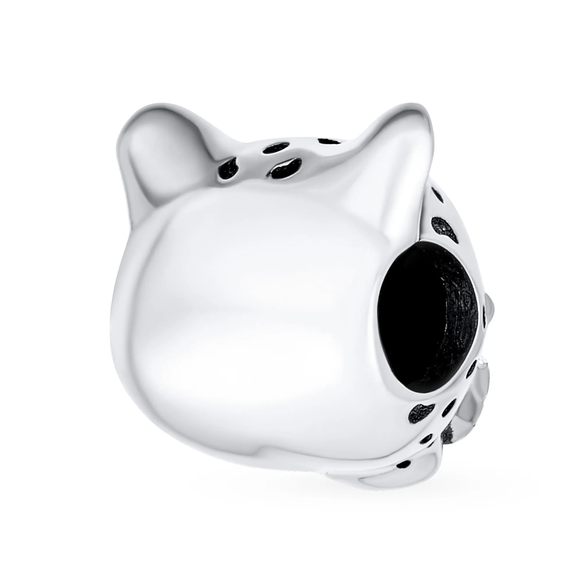 Jaguar Panther Charm Bead with Green CZ Eyes Oxidized Silver for Bracelets