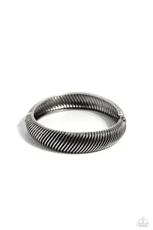 Jailhouse Jive - Silver - Textured Paparazzi Hinge Bracelet