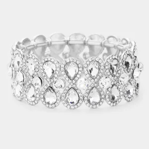 JESSIE - clear silver mini teardrop stretch rhinestone bracelet