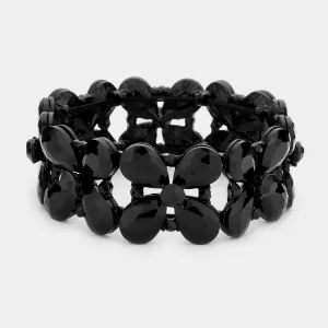 Jet Black Crystal Teardrop Pageant Stretch Bracelet | Evening Bracelet |  563701