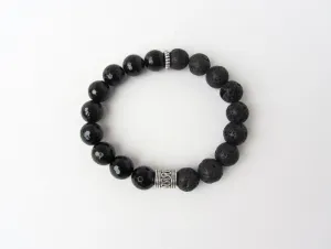 Jet Black Onyx & Lava Mens Bracelet