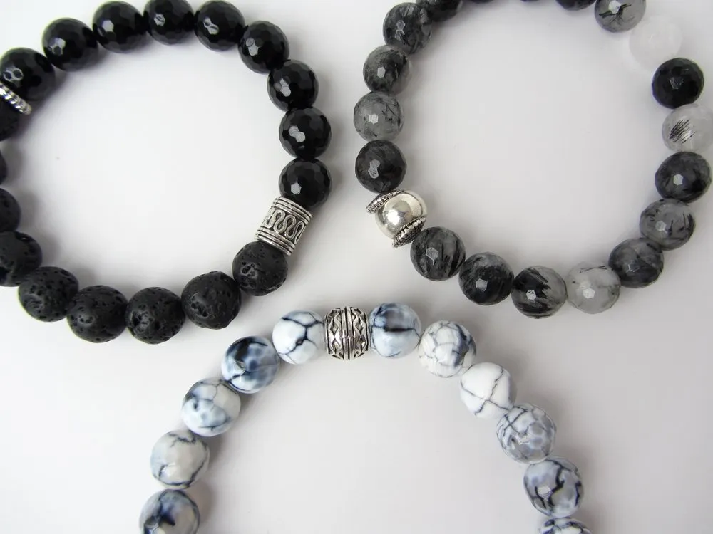 Jet Black Onyx & Lava Mens Bracelet