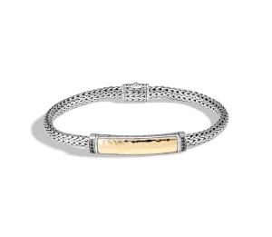 John Hardy Classic Chain Sterling Silver and 18K Yellow Gold Hammered Station Bracelet with Black Sapphire