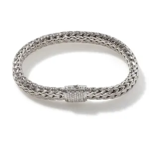 John Hardy Sterling Silver 7.5mm Icon Bracelet Diamonds