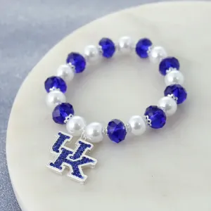 Kentucky Pearl And Crystal Stretch Bracelet With Crystal Logo