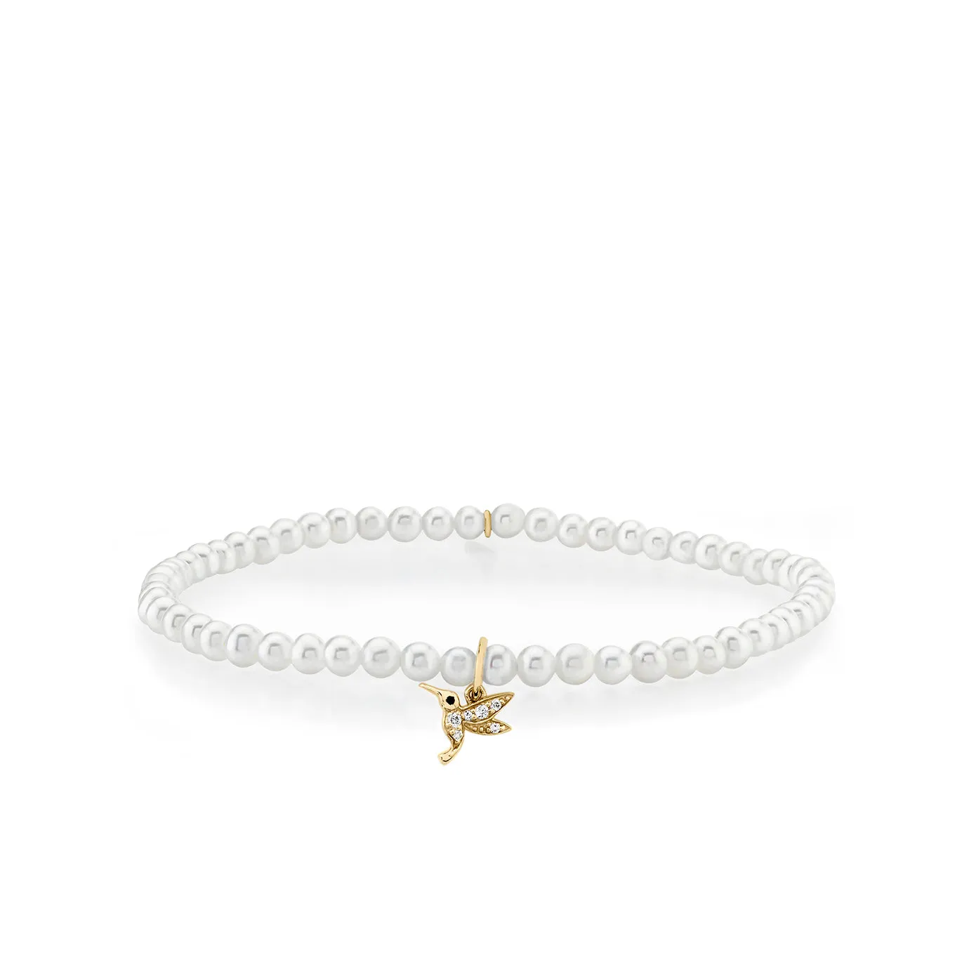 Kids Collection Gold & Diamond Tiny Hummingbird on Pearls