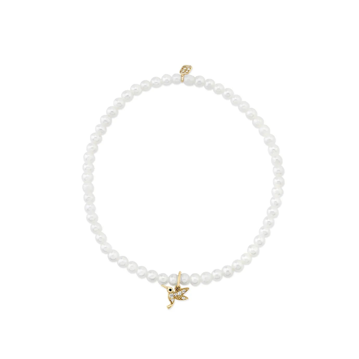 Kids Collection Gold & Diamond Tiny Hummingbird on Pearls