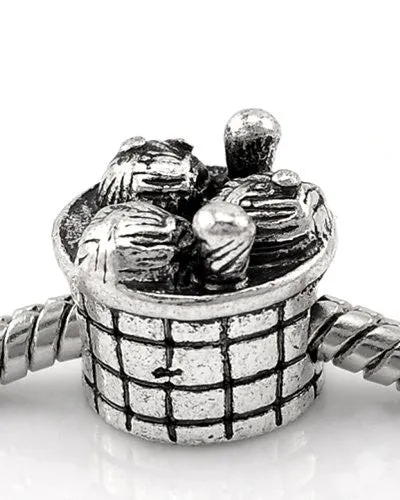 Knitting Wool Needle Basket Charm European Bead Compatible for Most European Snake Chain Bracelet