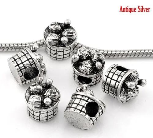 Knitting Wool Needle Basket Charm European Bead Compatible for Most European Snake Chain Bracelet