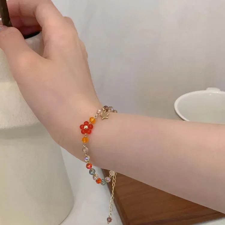 Korean New Handmade Beaded Colorful Crystal Flower Star Charms Bracelets For Women Fashion Jewelry Birthday Gifts