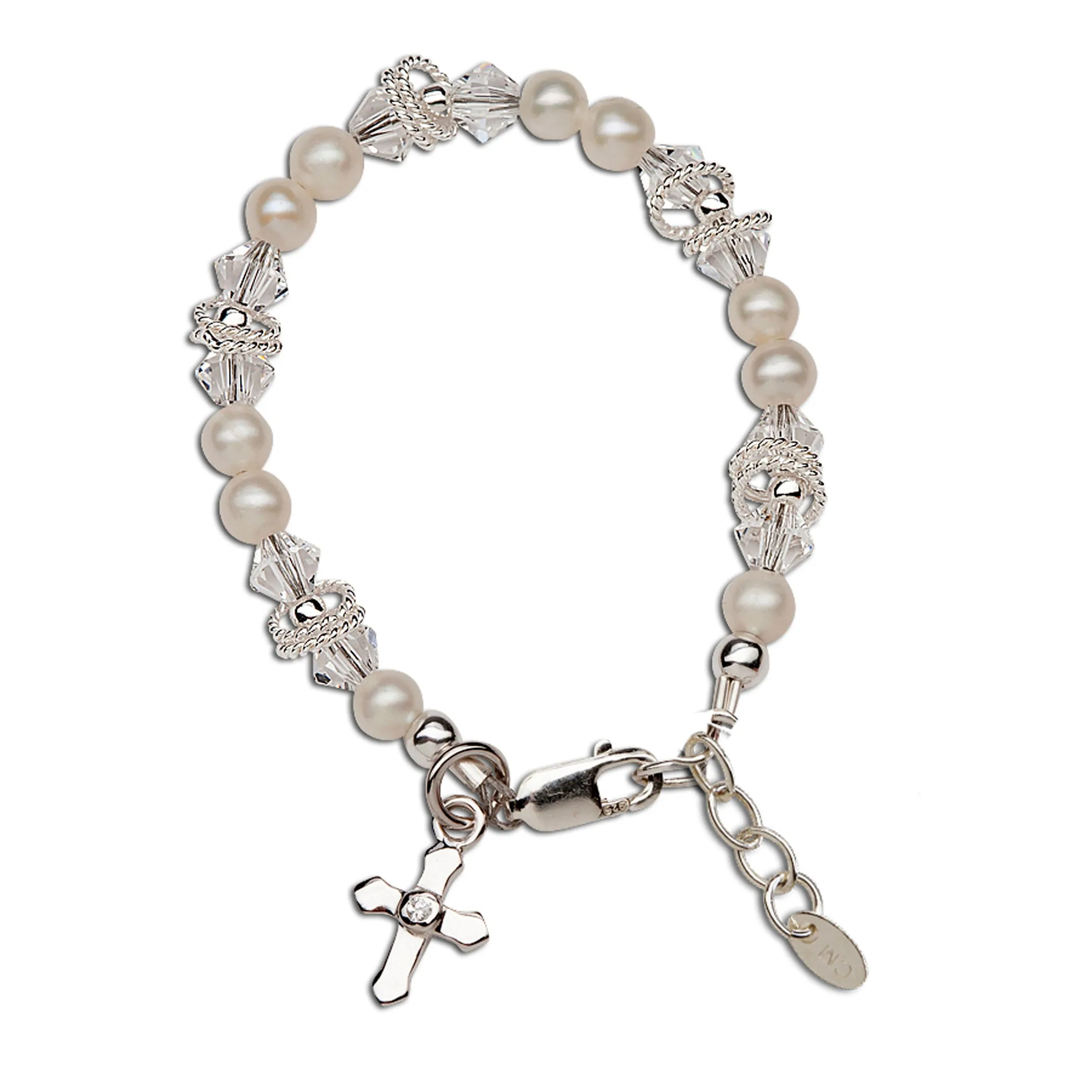 Krista - Sterling Silver Pearl Cross Bracelet for Baptism or First Communion