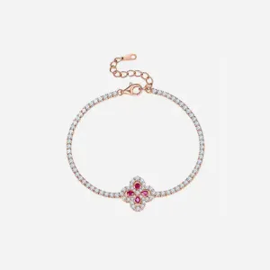 Lab-Grown Ruby 925 Sterling Silver Flower Shape Bracelet