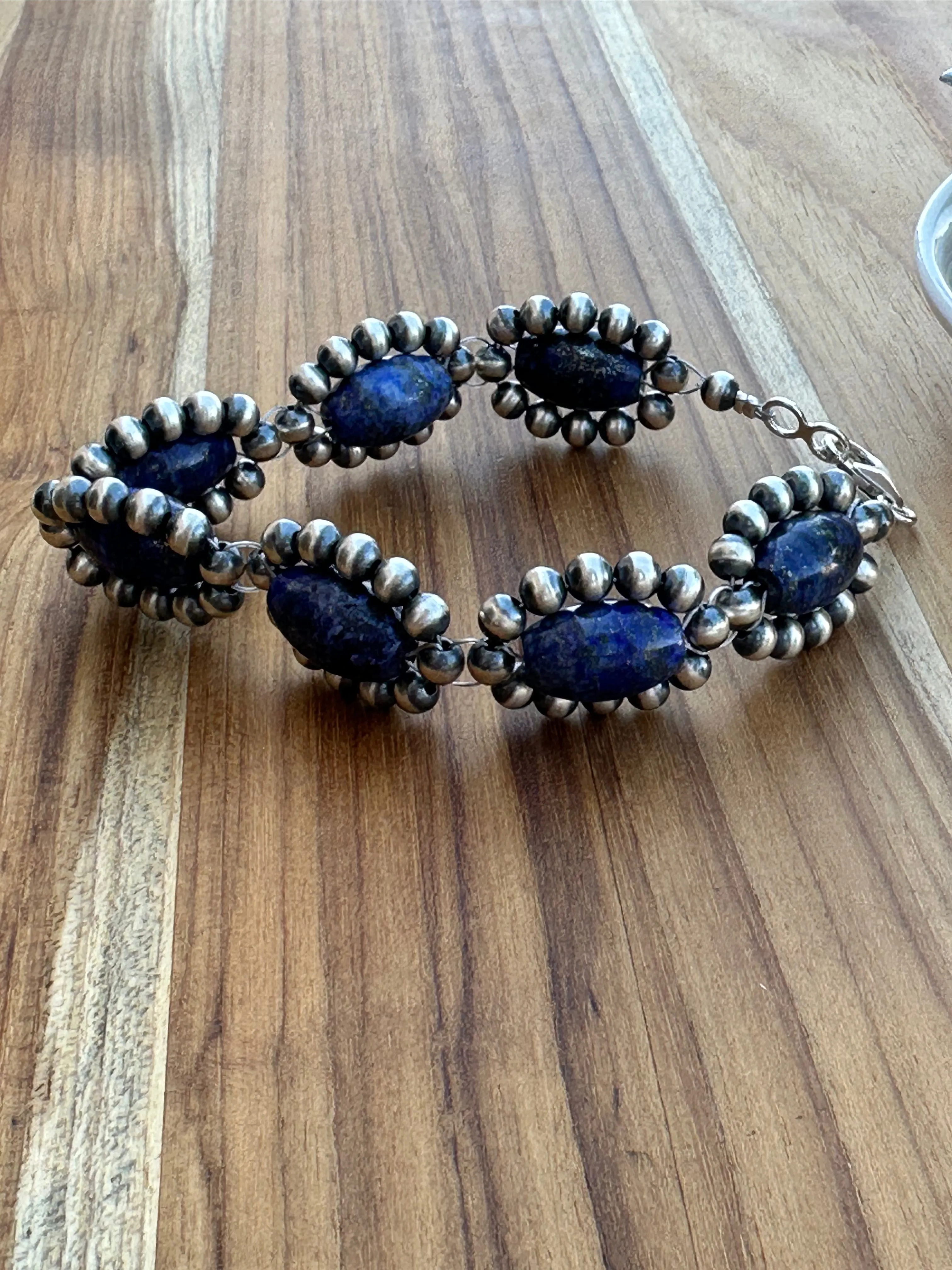 Lapis pearl Flower Bracelet