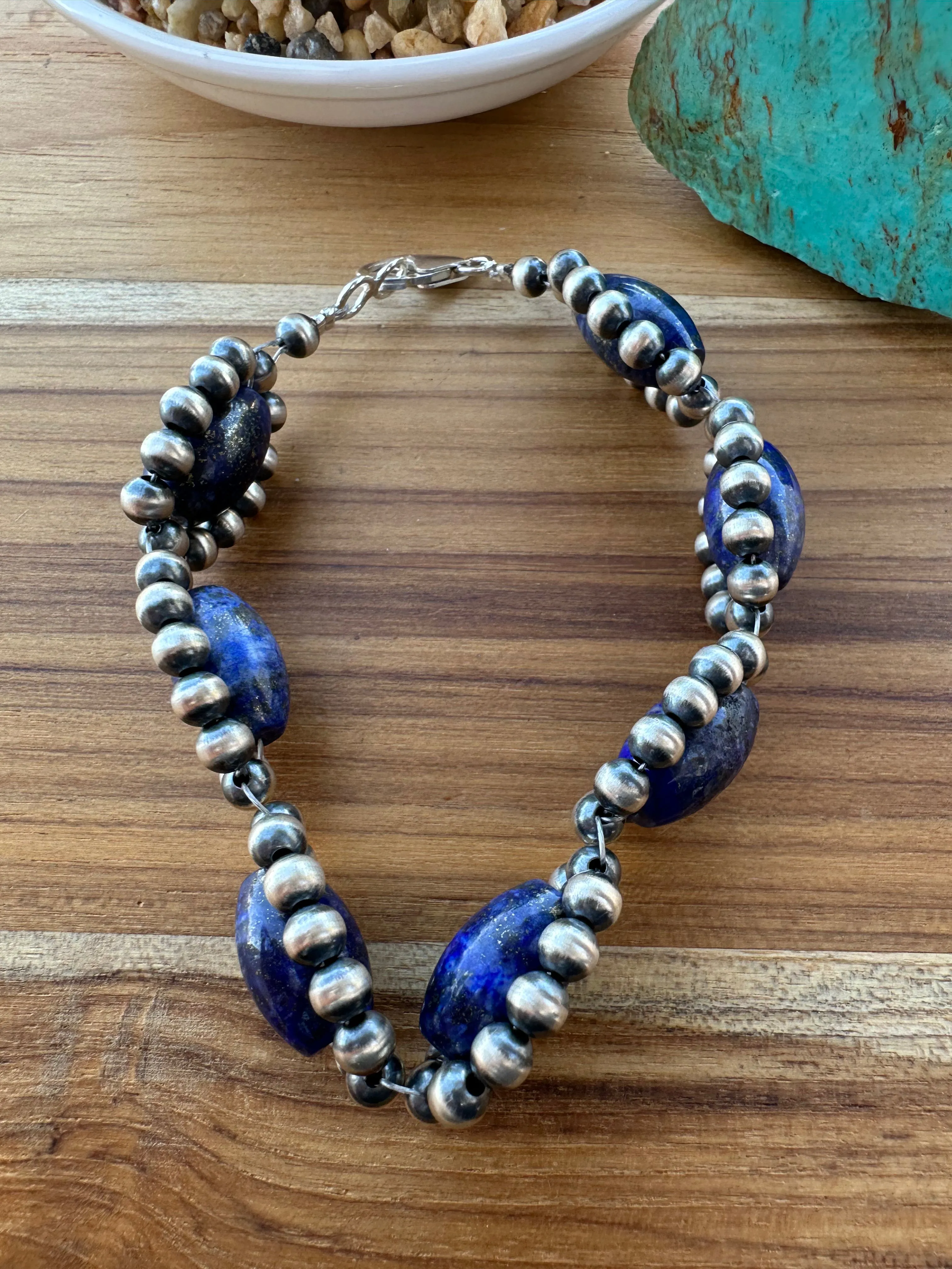 Lapis pearl Flower Bracelet