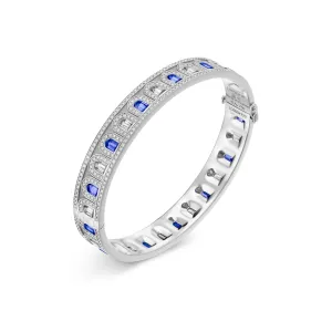 L'Arc Deco Bangle in Platinum with DAVIDOR Arch Cut Diamonds DAVIDOR Arch Cut Blue Sapphires and Brilliant Diamonds