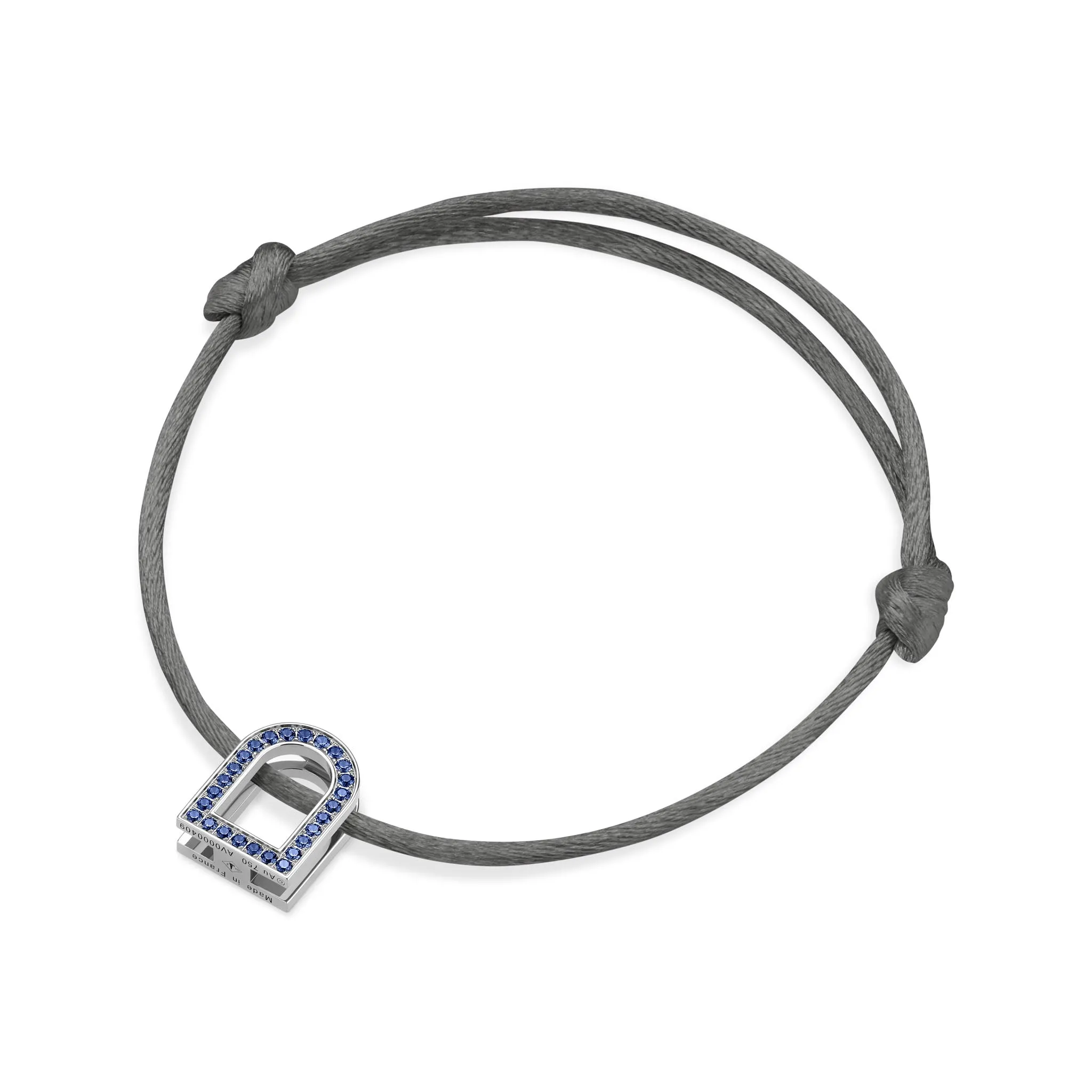 L'Arc Voyage Charm MM, 18k White Gold with Galerie Blue Sapphires on Silk Cord