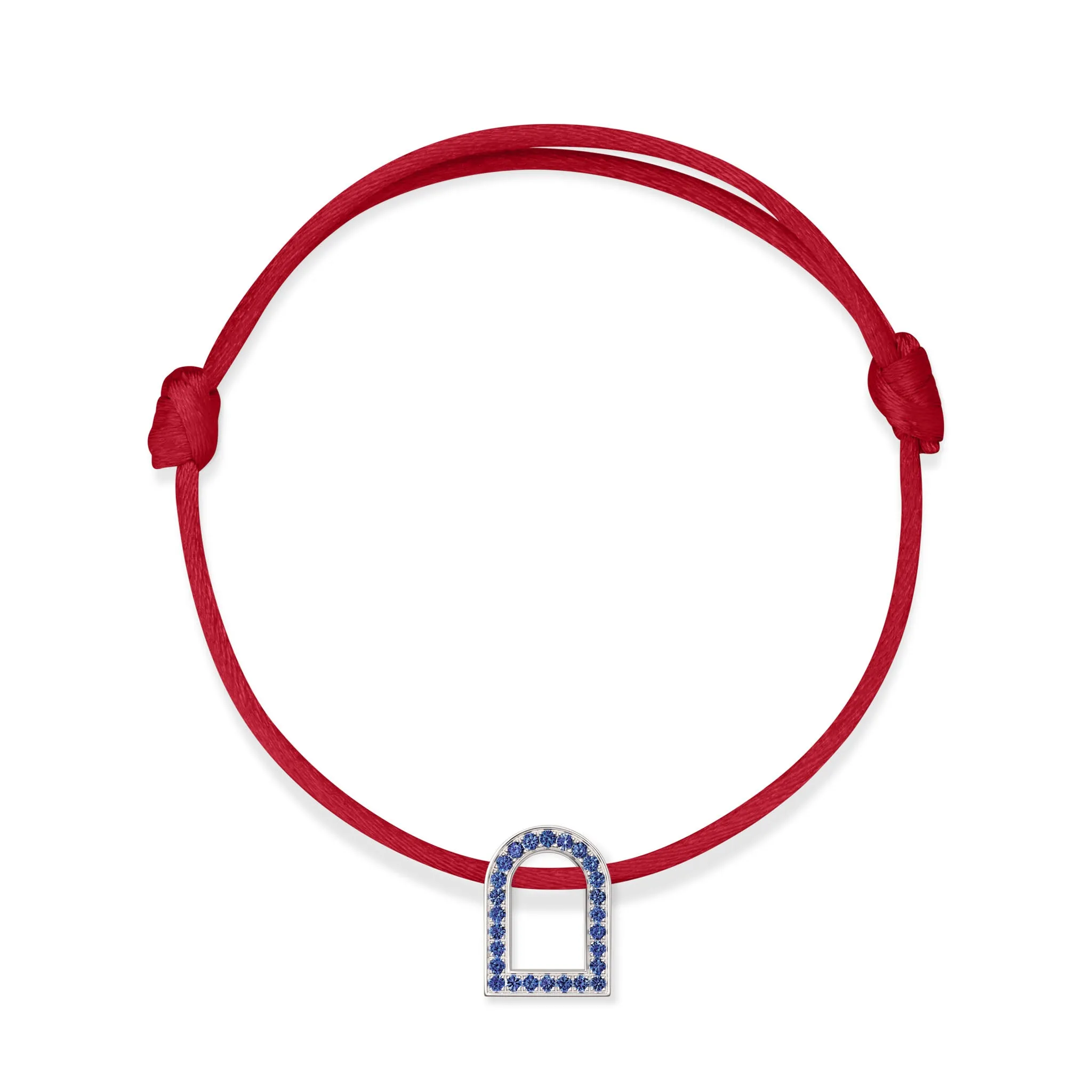 L'Arc Voyage Charm MM, 18k White Gold with Galerie Blue Sapphires on Silk Cord