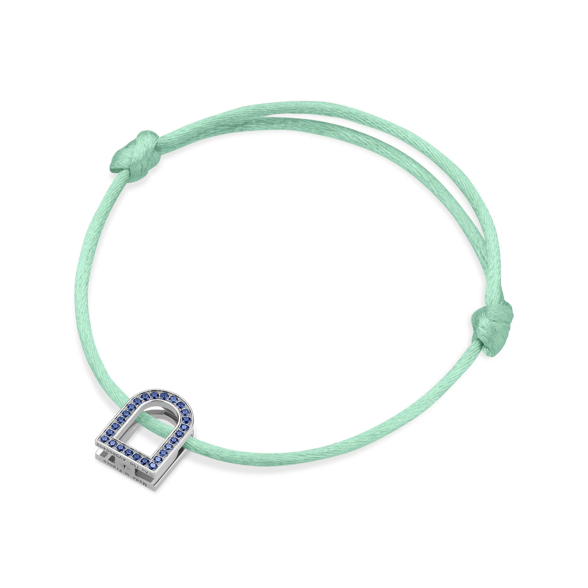 L'Arc Voyage Charm MM, 18k White Gold with Galerie Blue Sapphires on Silk Cord