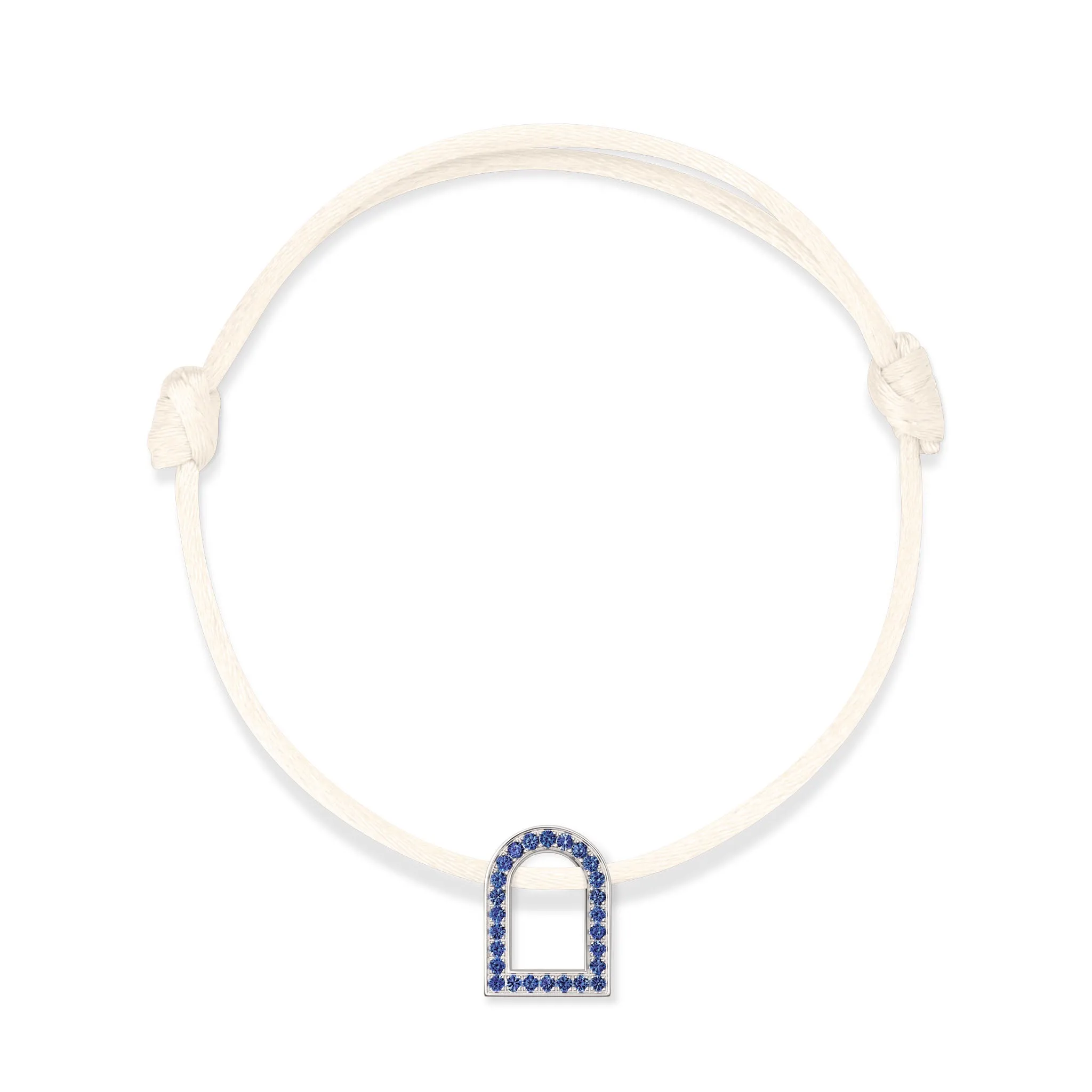 L'Arc Voyage Charm MM, 18k White Gold with Galerie Blue Sapphires on Silk Cord