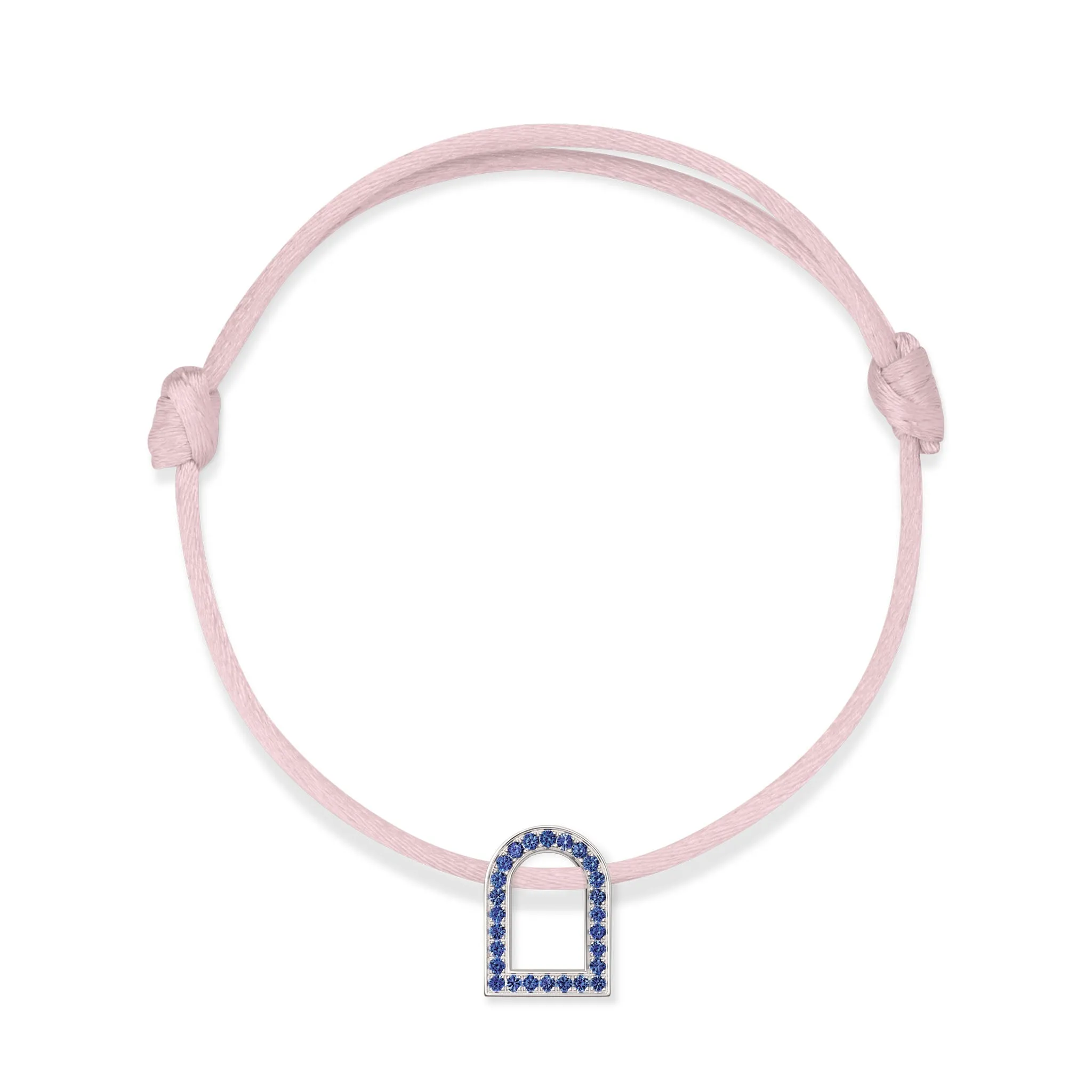 L'Arc Voyage Charm MM, 18k White Gold with Galerie Blue Sapphires on Silk Cord