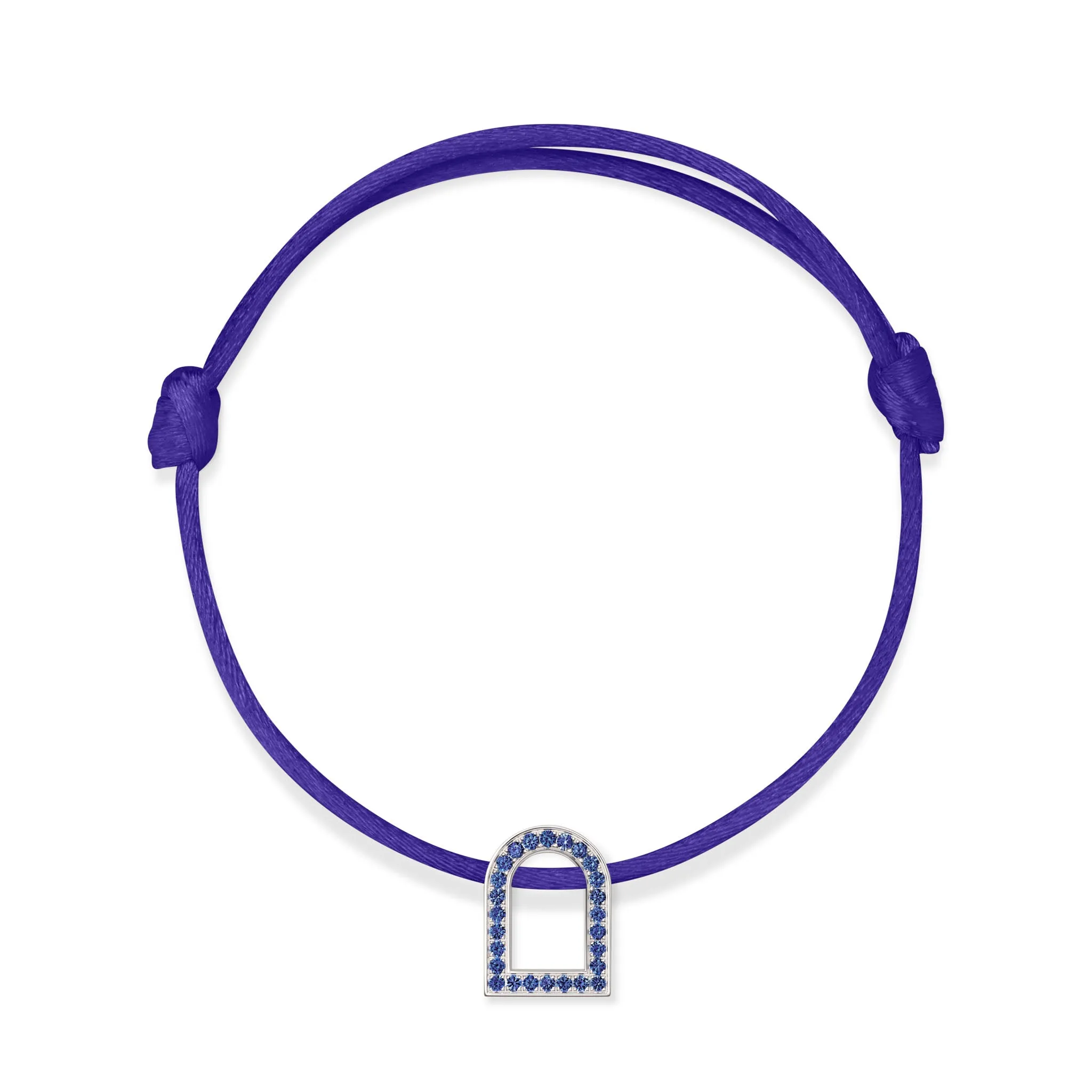 L'Arc Voyage Charm MM, 18k White Gold with Galerie Blue Sapphires on Silk Cord