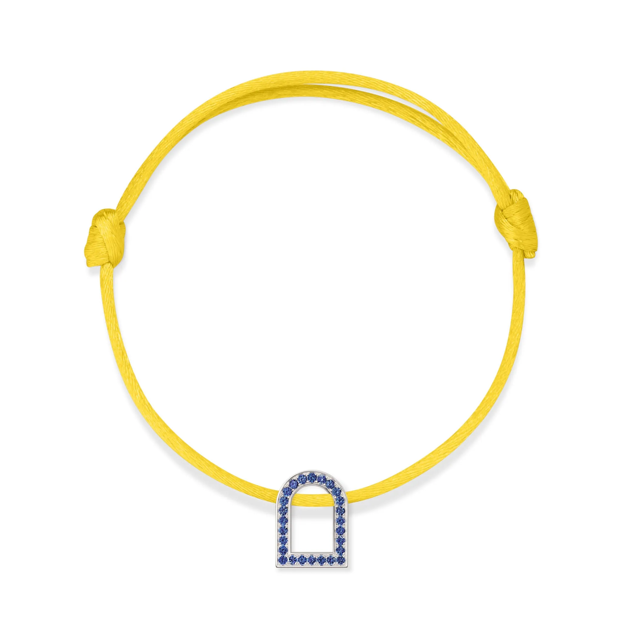 L'Arc Voyage Charm MM, 18k White Gold with Galerie Blue Sapphires on Silk Cord