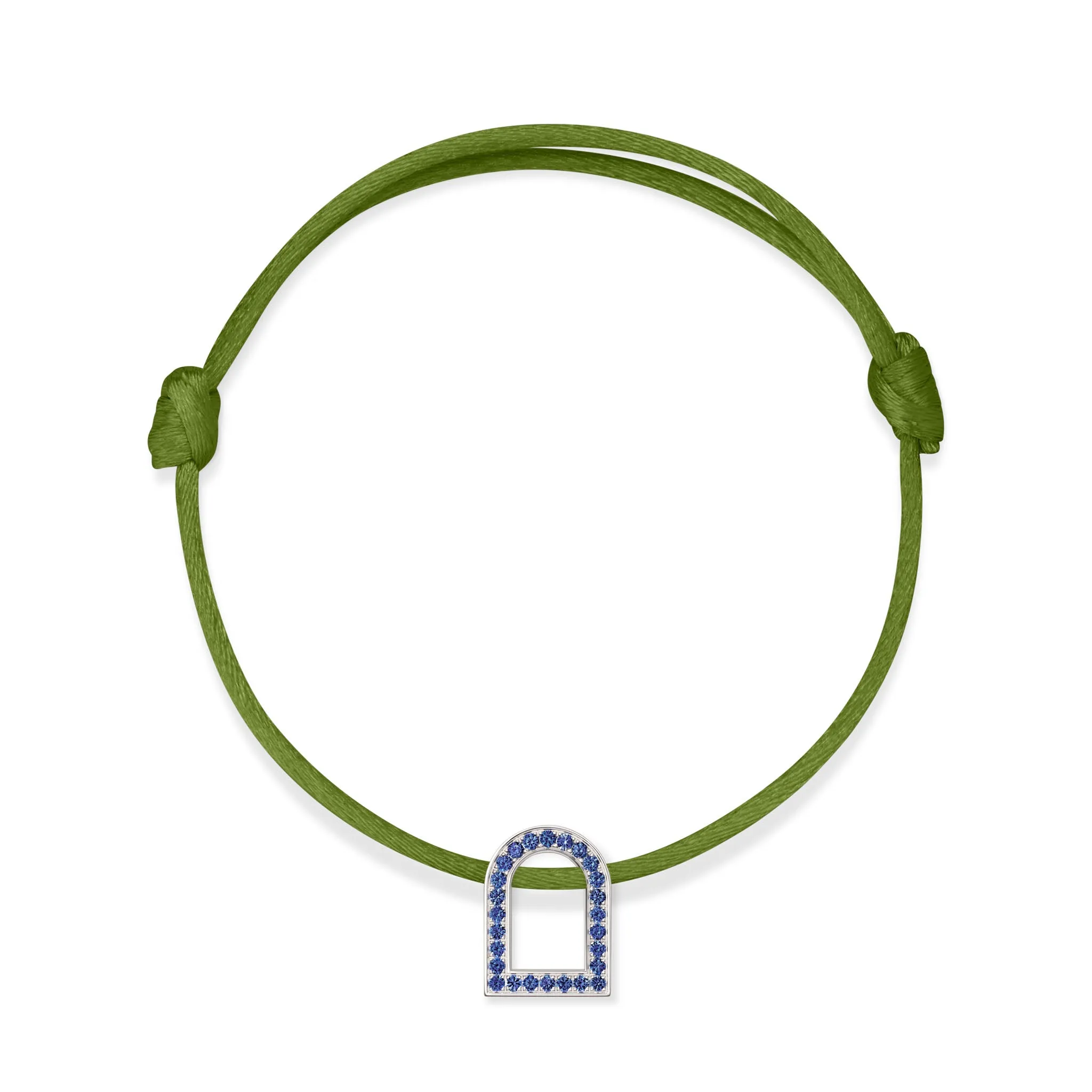 L'Arc Voyage Charm MM, 18k White Gold with Galerie Blue Sapphires on Silk Cord