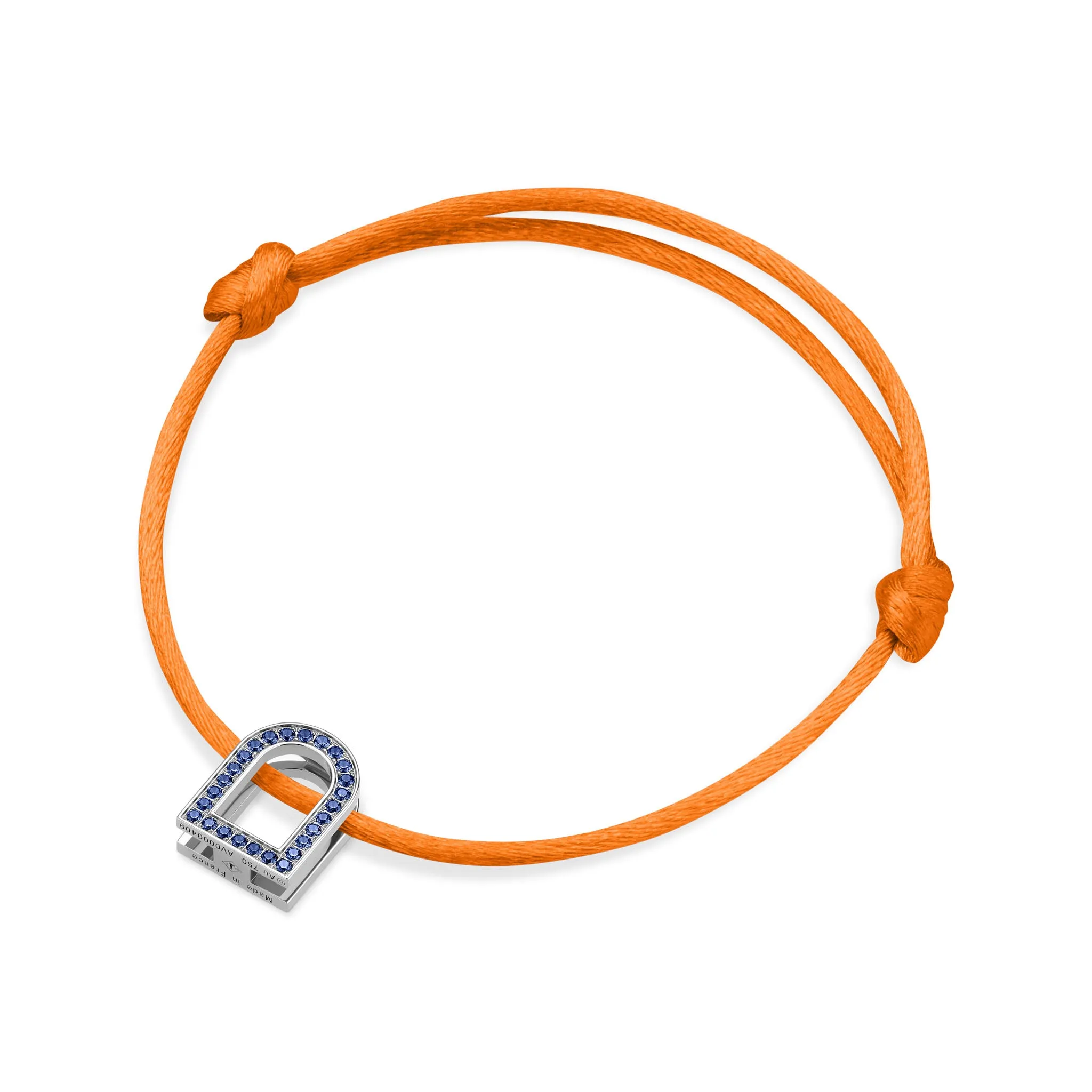L'Arc Voyage Charm MM, 18k White Gold with Galerie Blue Sapphires on Silk Cord