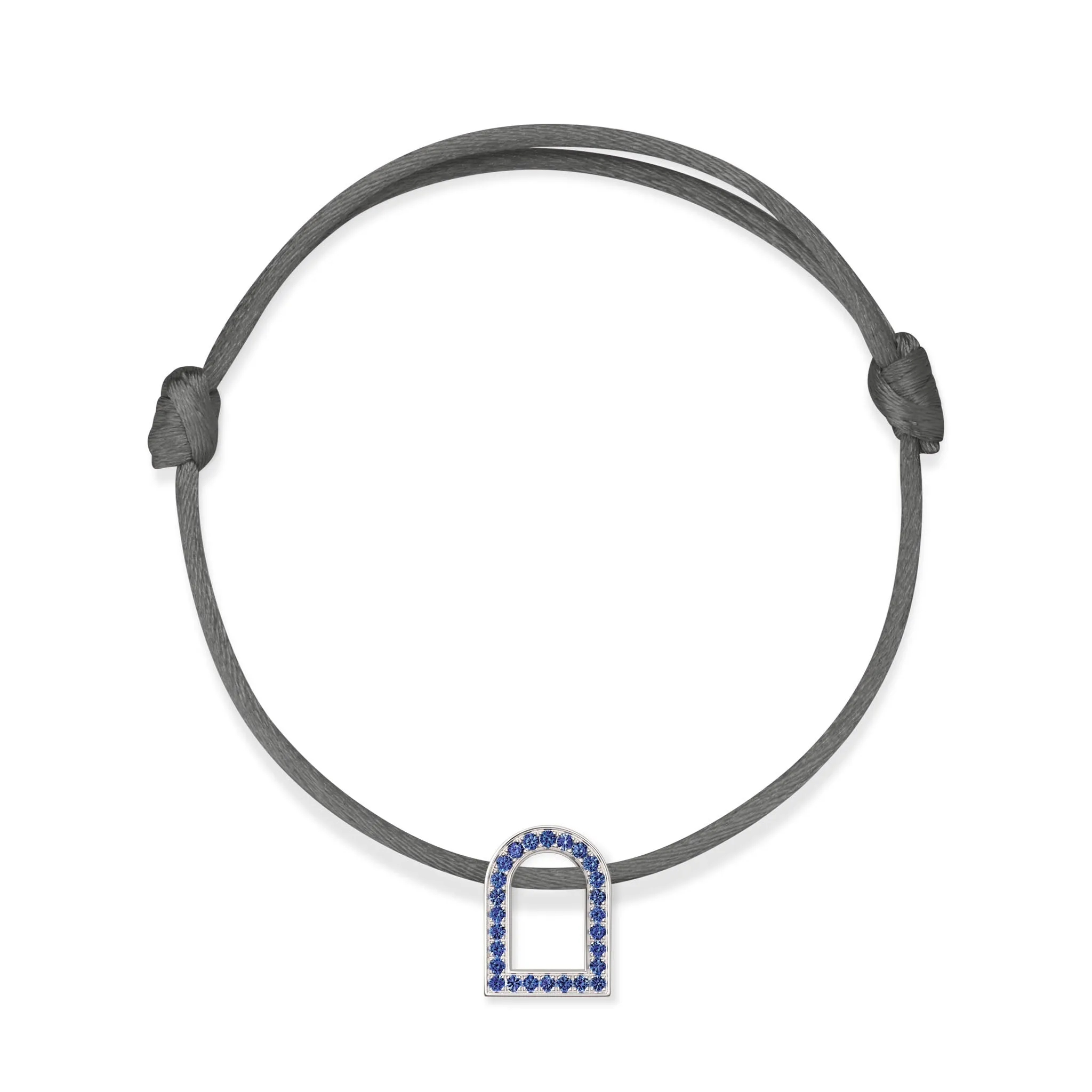 L'Arc Voyage Charm MM, 18k White Gold with Galerie Blue Sapphires on Silk Cord