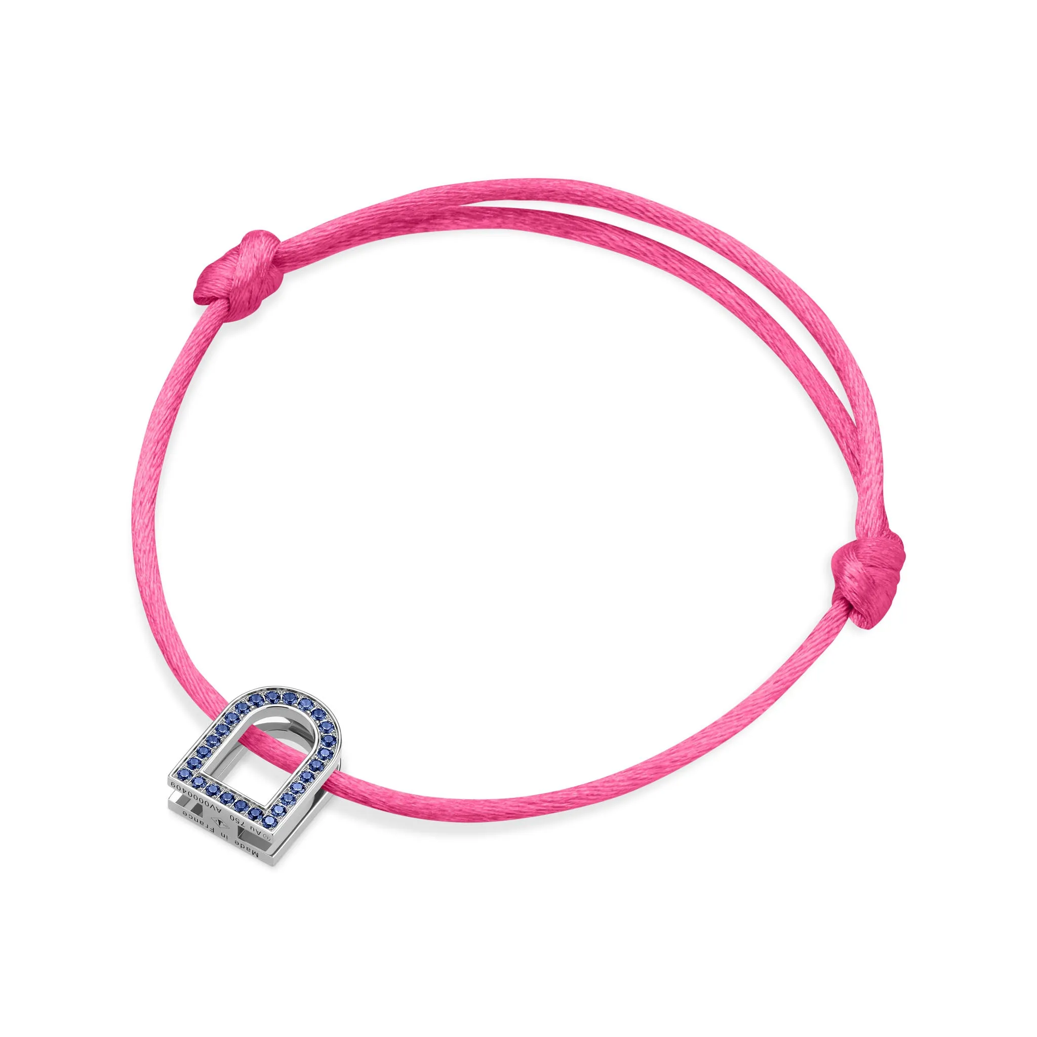 L'Arc Voyage Charm MM, 18k White Gold with Galerie Blue Sapphires on Silk Cord