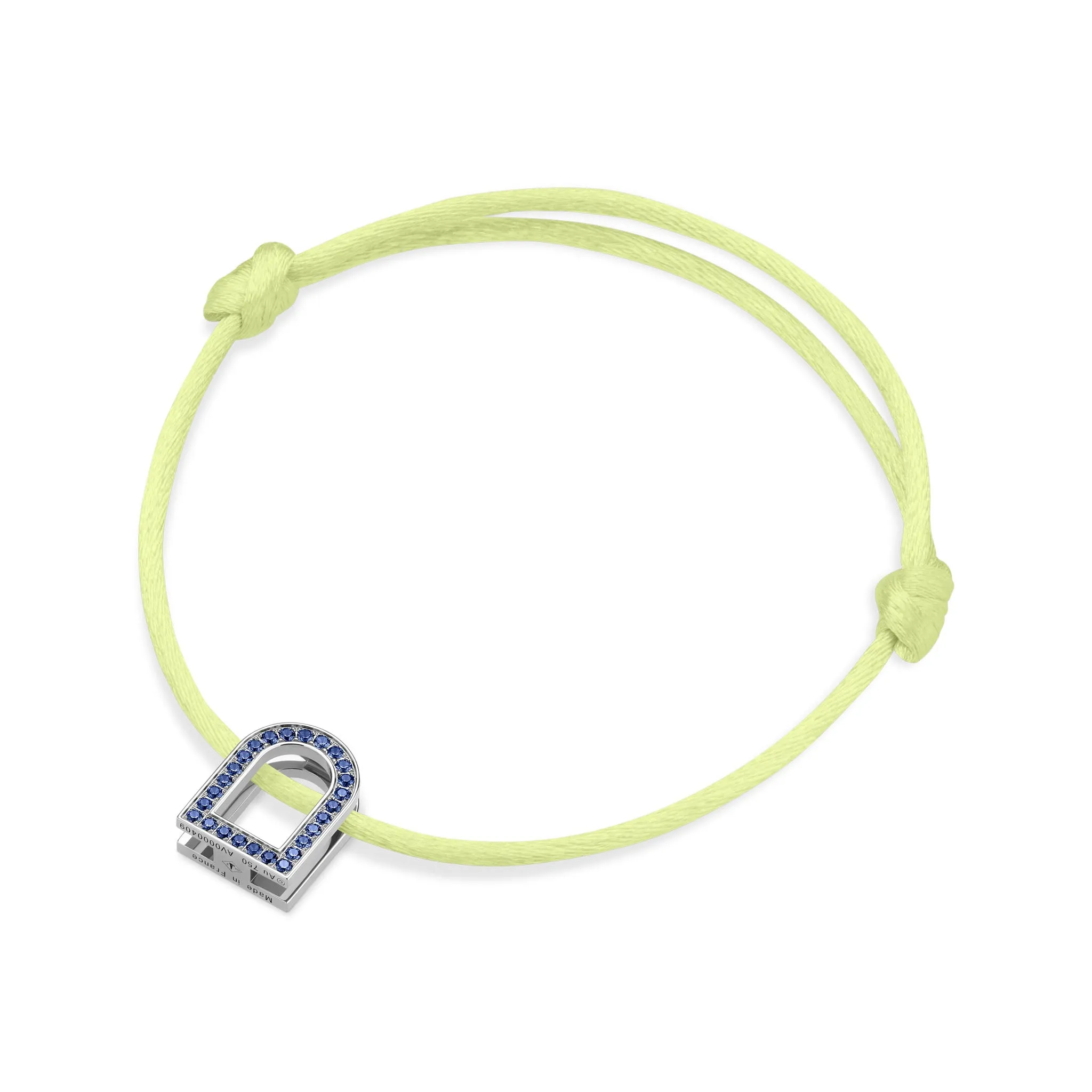 L'Arc Voyage Charm MM, 18k White Gold with Galerie Blue Sapphires on Silk Cord