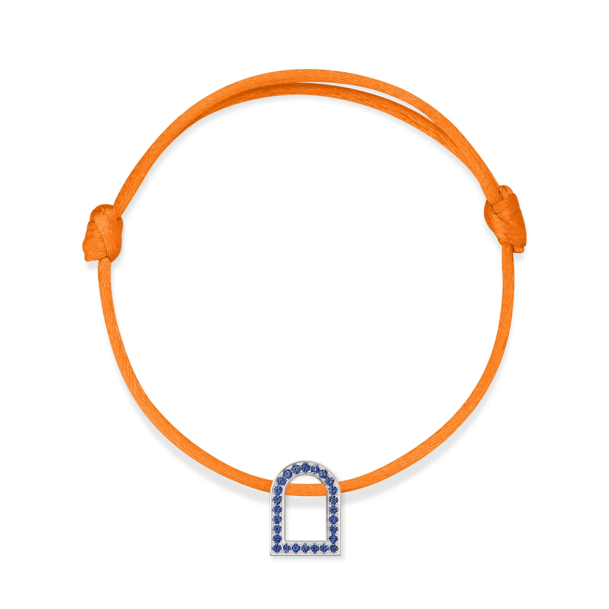 L'Arc Voyage Charm MM, 18k White Gold with Galerie Blue Sapphires on Silk Cord