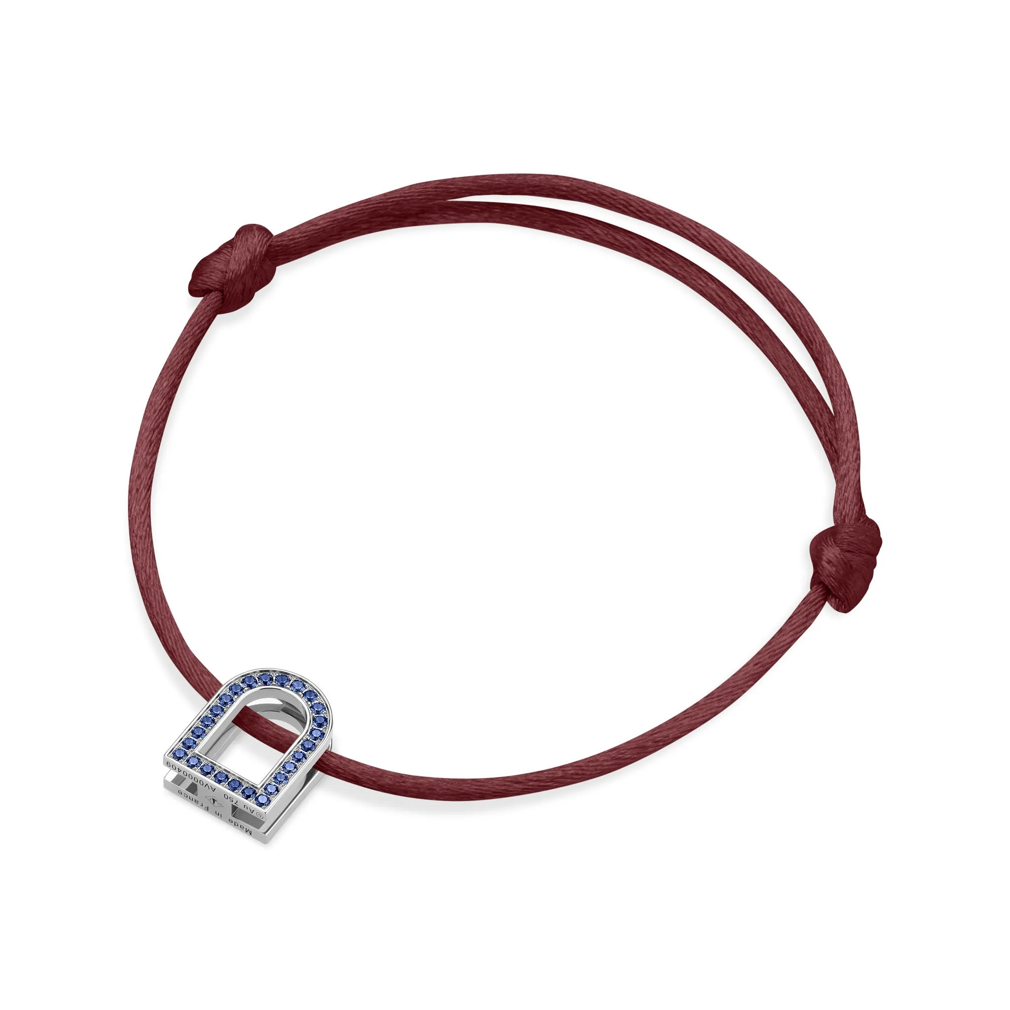 L'Arc Voyage Charm MM, 18k White Gold with Galerie Blue Sapphires on Silk Cord