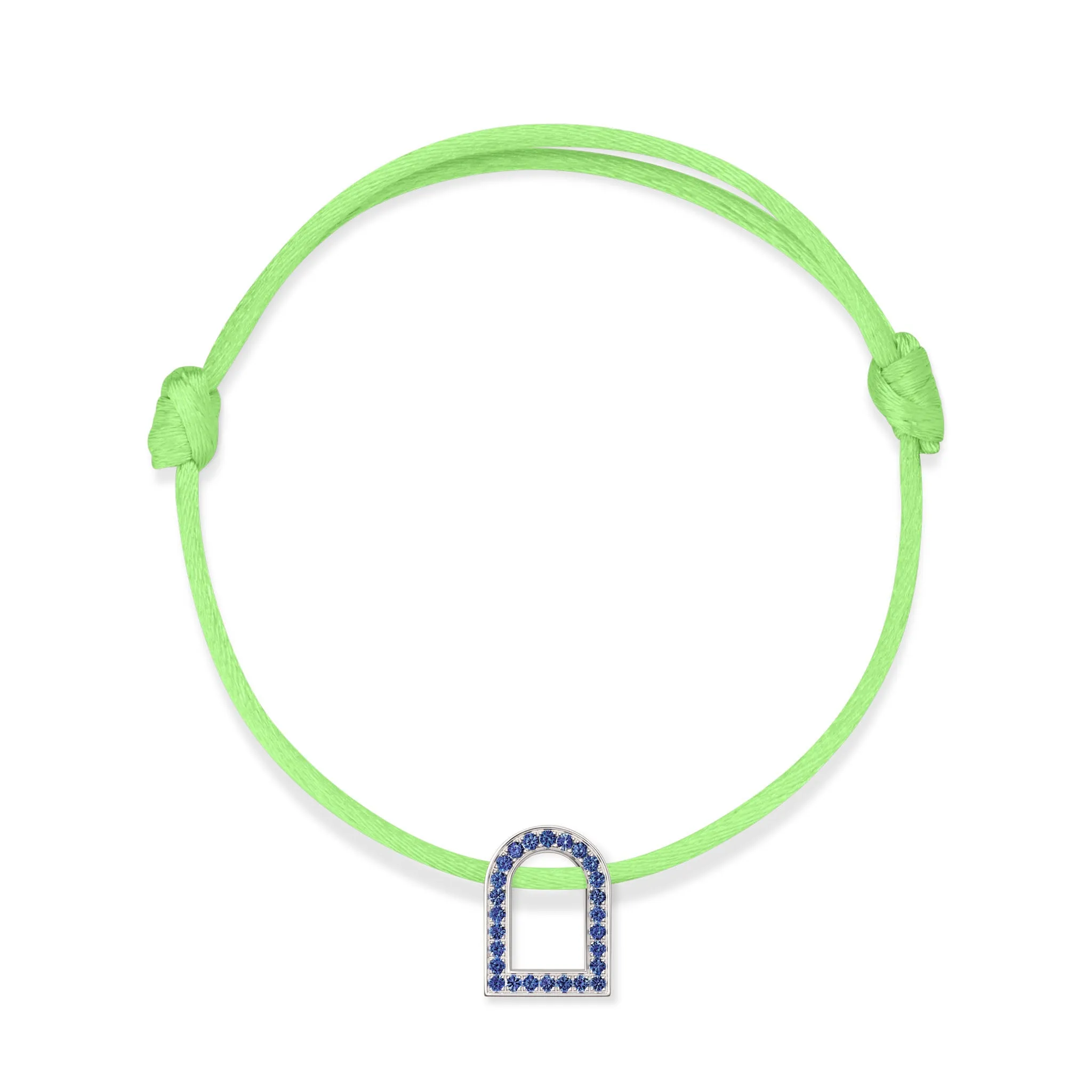 L'Arc Voyage Charm MM, 18k White Gold with Galerie Blue Sapphires on Silk Cord