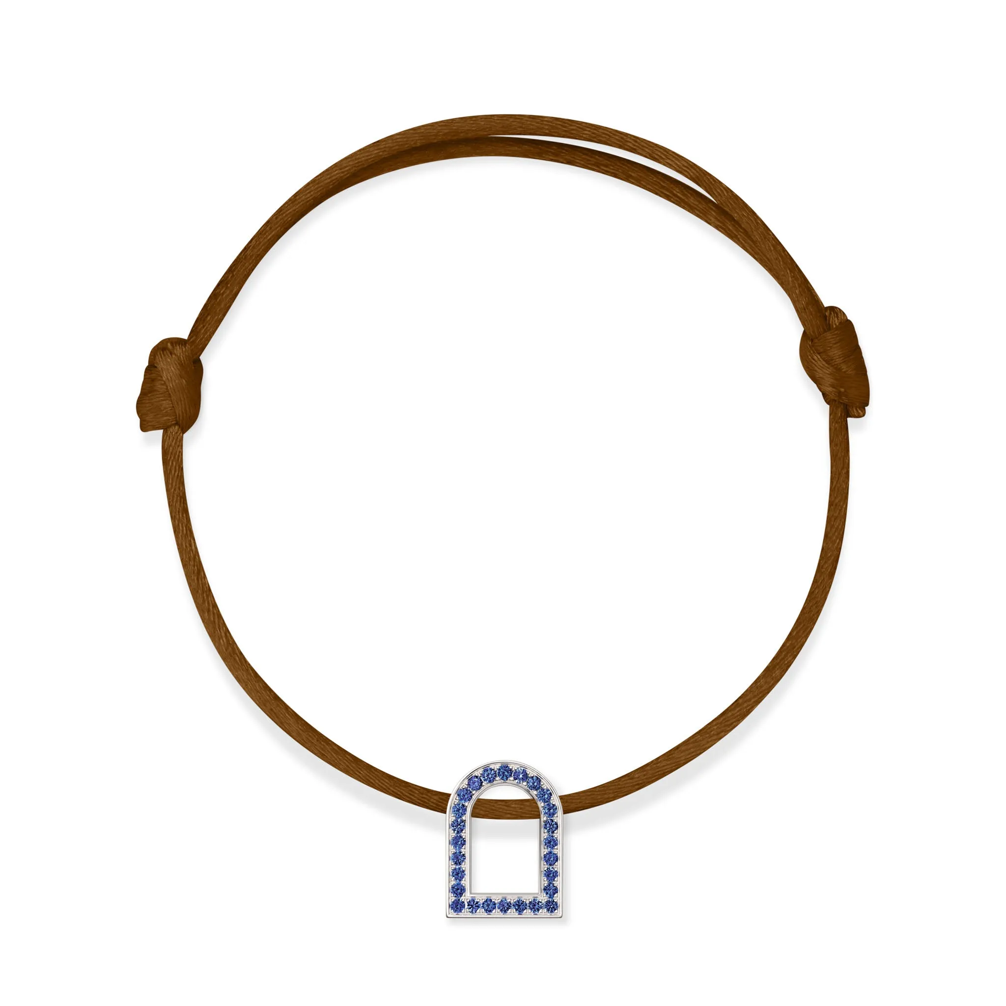 L'Arc Voyage Charm MM, 18k White Gold with Galerie Blue Sapphires on Silk Cord