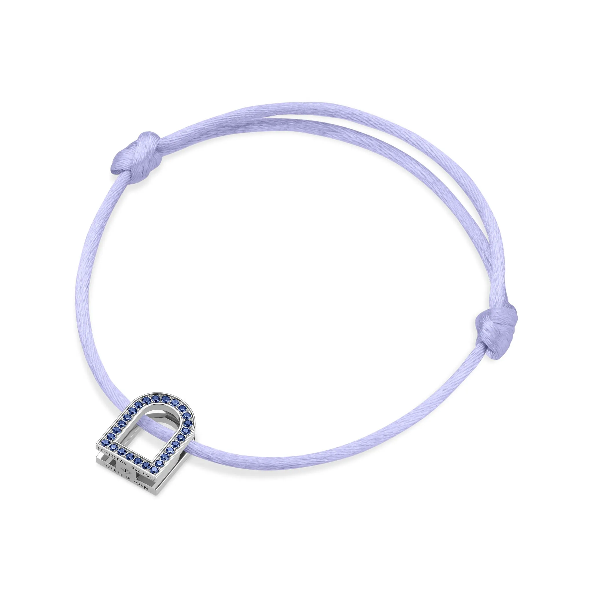 L'Arc Voyage Charm MM, 18k White Gold with Galerie Blue Sapphires on Silk Cord