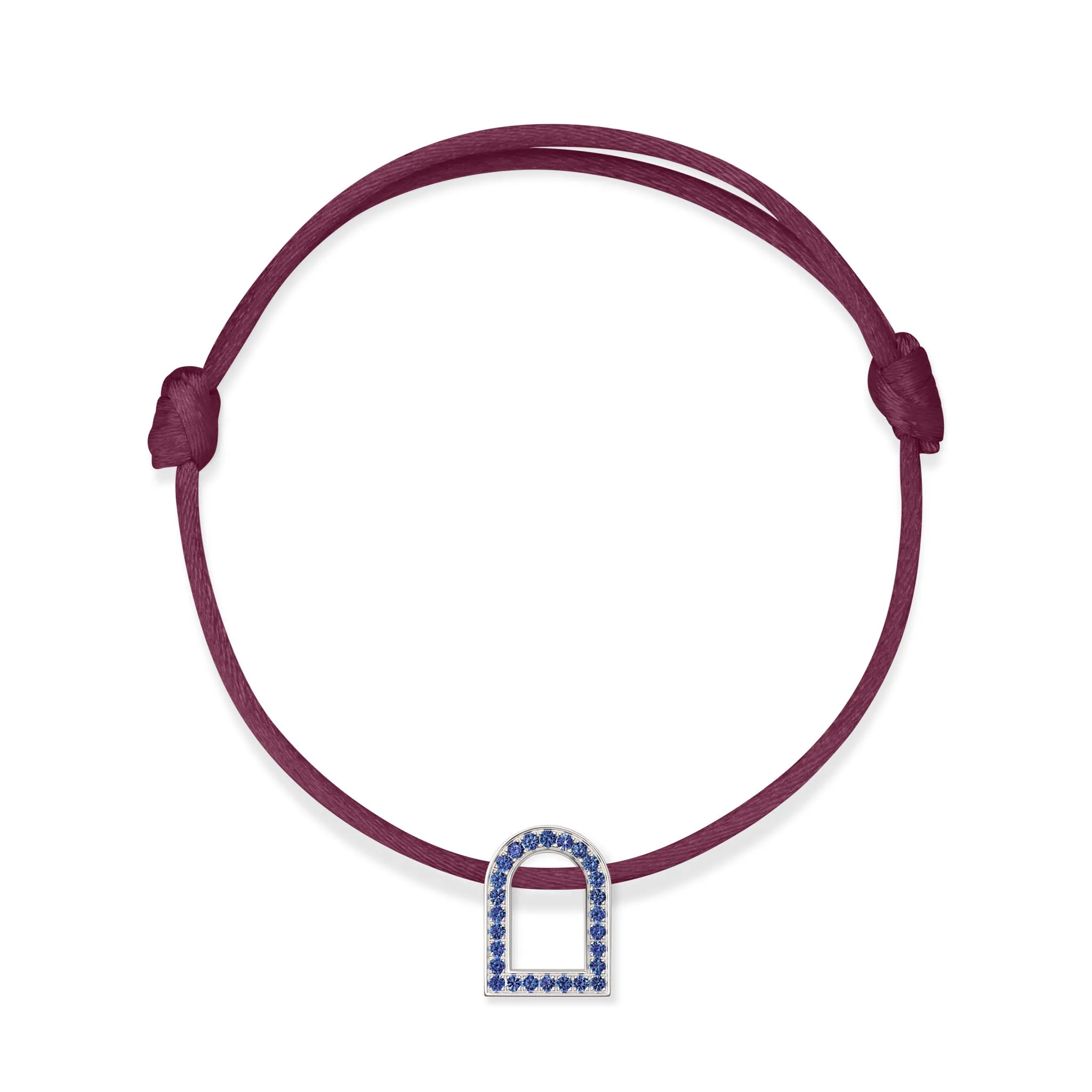 L'Arc Voyage Charm MM, 18k White Gold with Galerie Blue Sapphires on Silk Cord