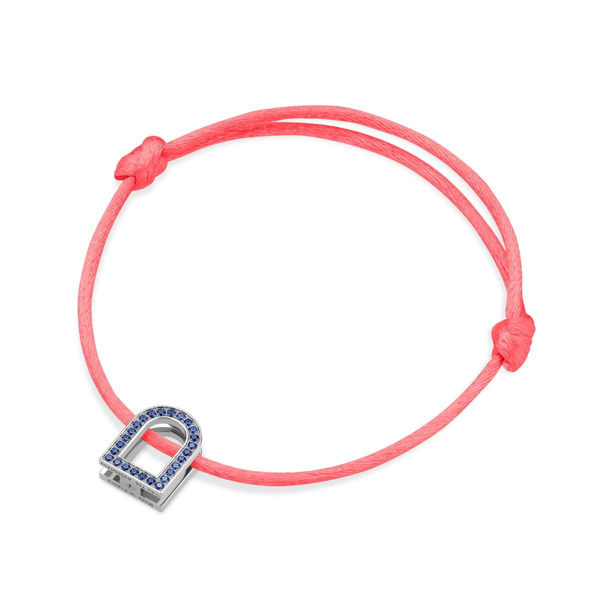 L'Arc Voyage Charm MM, 18k White Gold with Galerie Blue Sapphires on Silk Cord