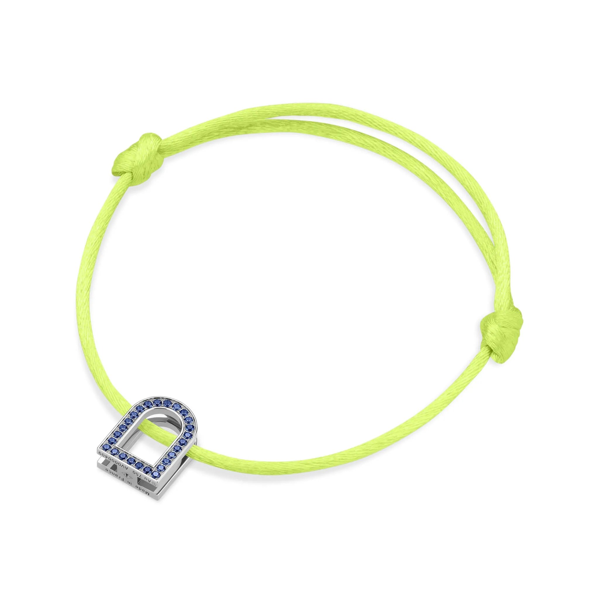 L'Arc Voyage Charm MM, 18k White Gold with Galerie Blue Sapphires on Silk Cord