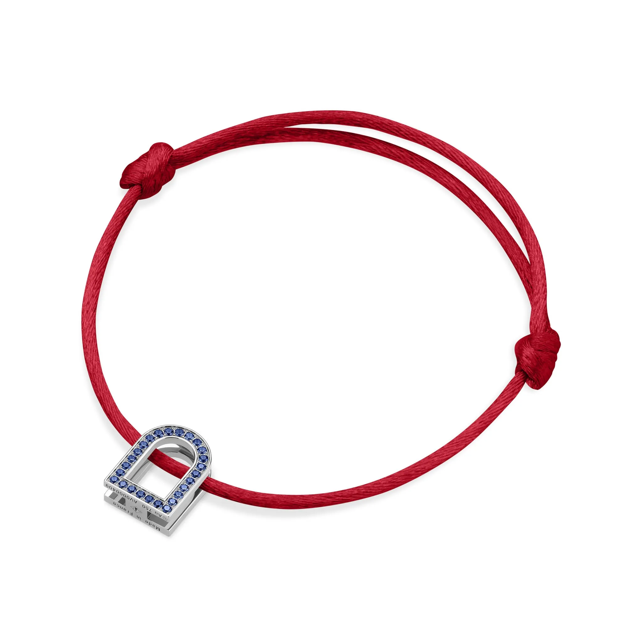 L'Arc Voyage Charm MM, 18k White Gold with Galerie Blue Sapphires on Silk Cord