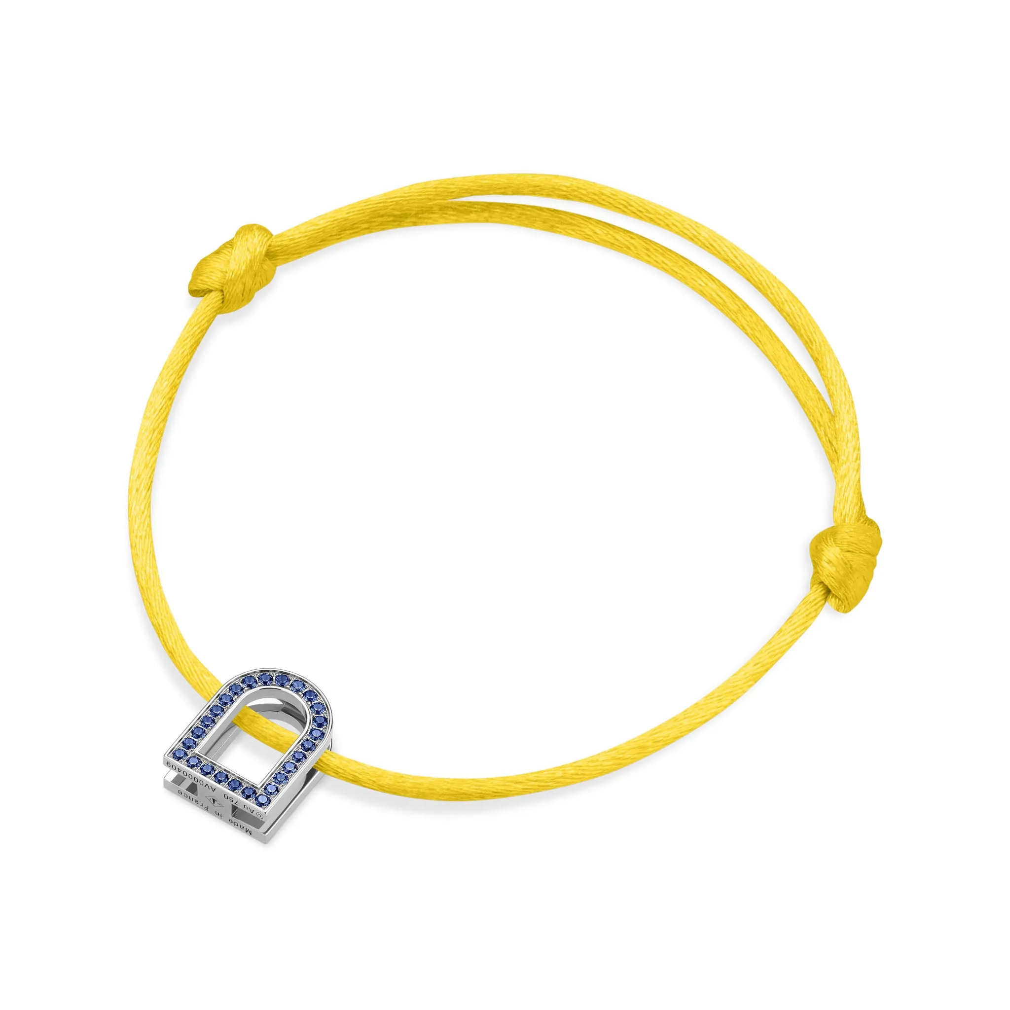 L'Arc Voyage Charm MM, 18k White Gold with Galerie Blue Sapphires on Silk Cord