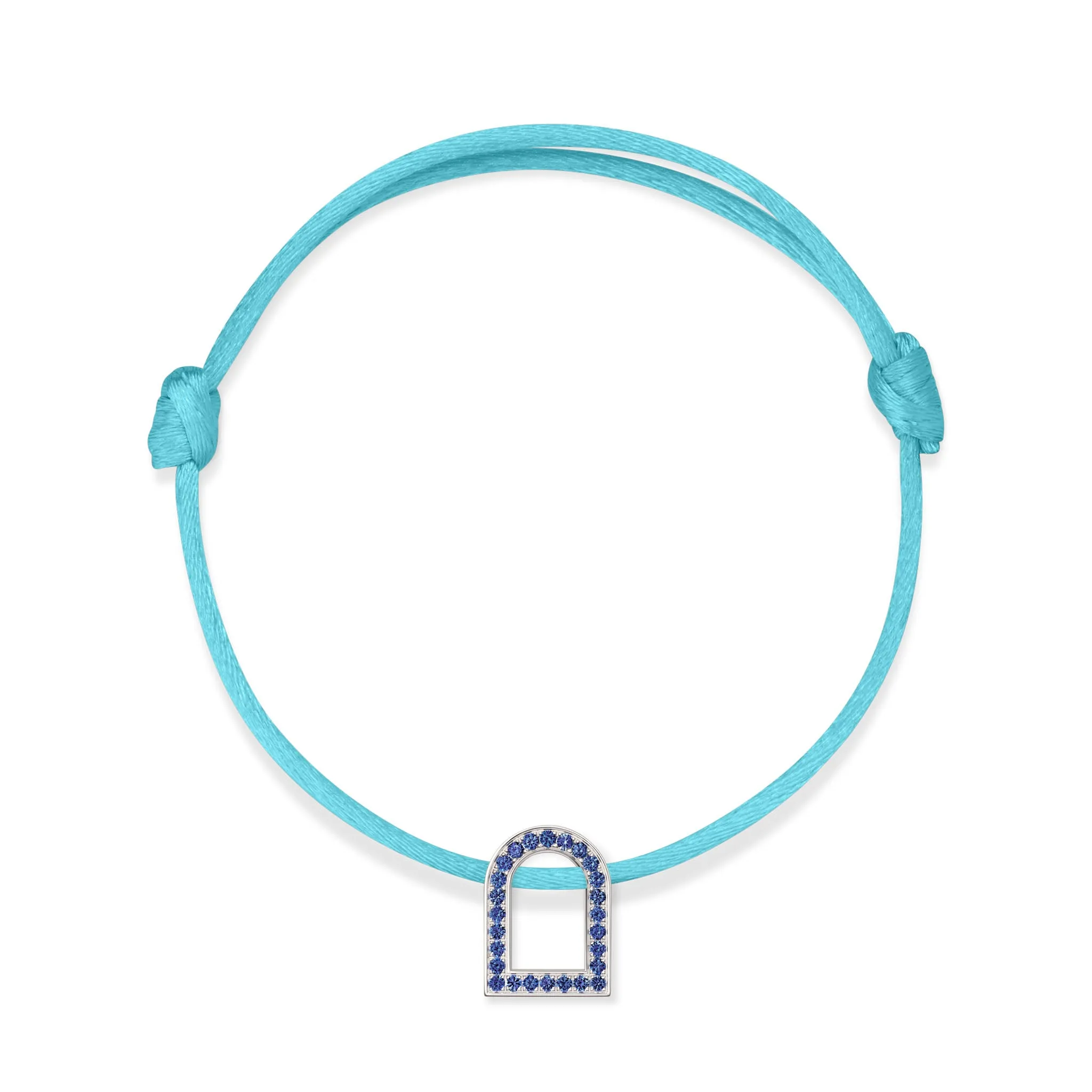 L'Arc Voyage Charm MM, 18k White Gold with Galerie Blue Sapphires on Silk Cord