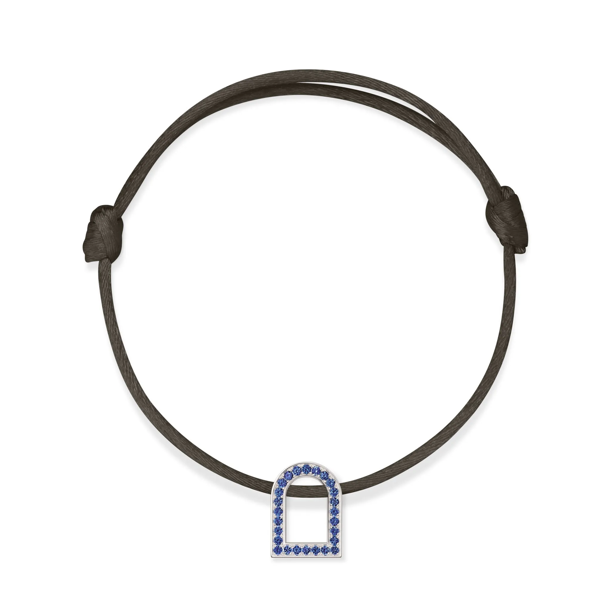L'Arc Voyage Charm MM, 18k White Gold with Galerie Blue Sapphires on Silk Cord