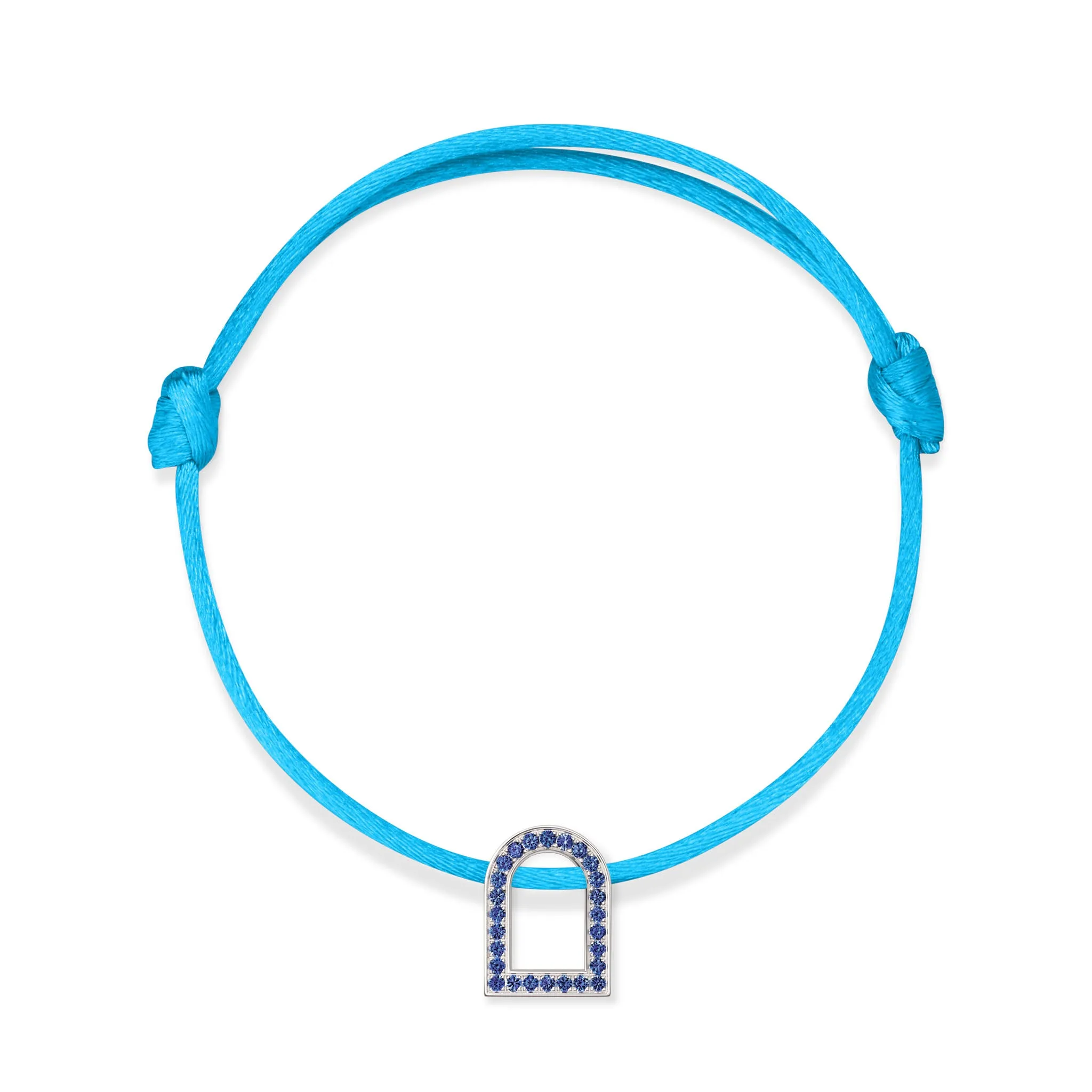 L'Arc Voyage Charm MM, 18k White Gold with Galerie Blue Sapphires on Silk Cord