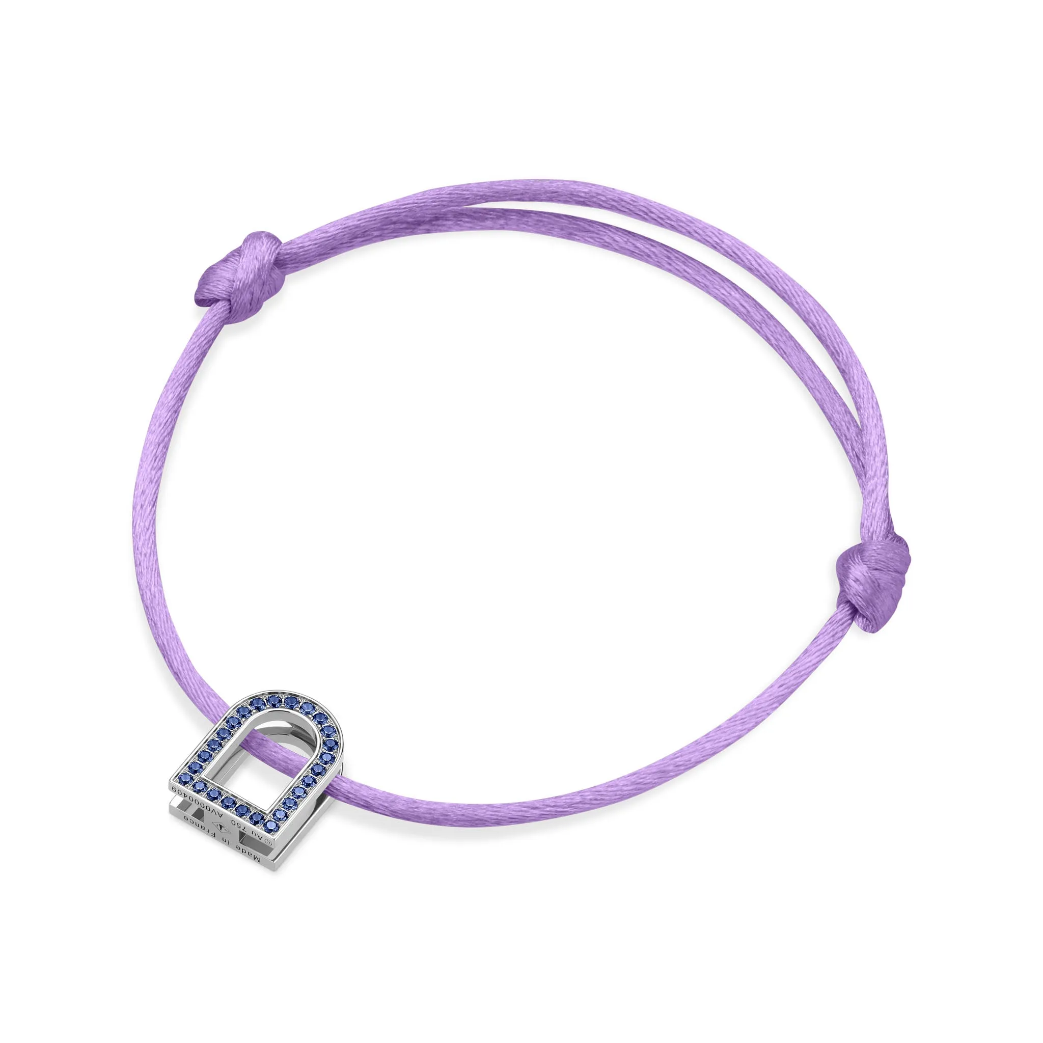 L'Arc Voyage Charm MM, 18k White Gold with Galerie Blue Sapphires on Silk Cord